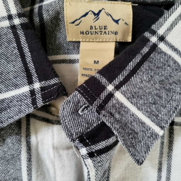 Mens Blue Mountain Black White Buffalo Plaid Flannel Long Sleeve Shirt Medium - Picture 9 of 9